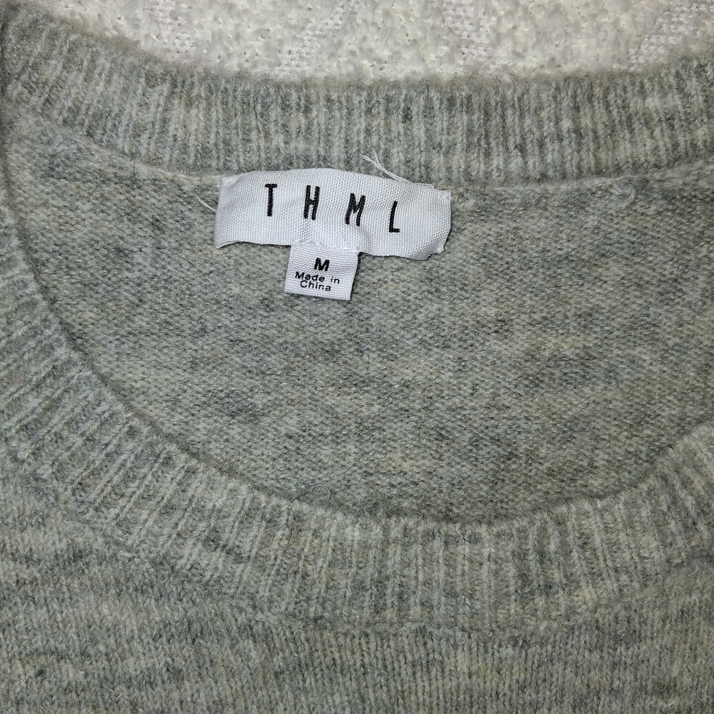 THML Gray Sweater with Patterned Ruffle Sleeves - Picture 3 of 7